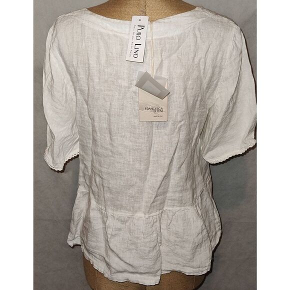 NWT FRANCESCA BETTINI 100% Linen short sleeve button up top. Made in Italy. Size - Picture 4 of 10